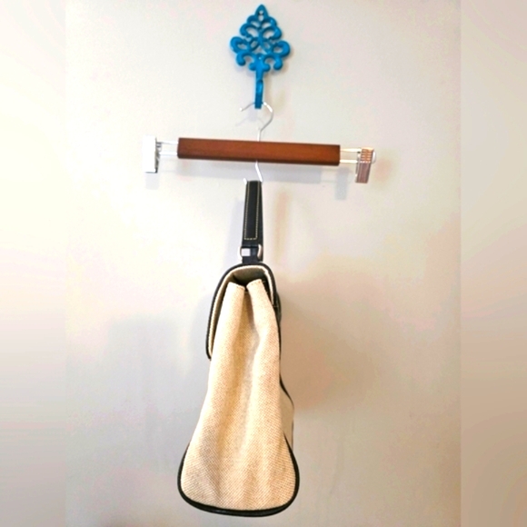 Modus Rio Lauren Flap Bag Brazilian Black Leather & Cream Linen (NWOT) - Picture 7 of 11